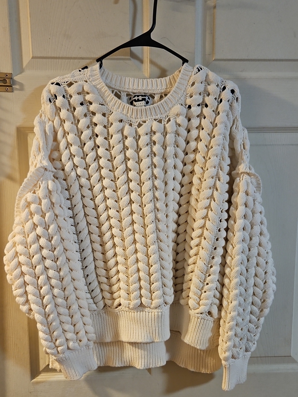 KBB BY KAHLANA Chunky knit crewneck pullover: SIDE SLITS: CREAM: NWOT: SIZE XXL